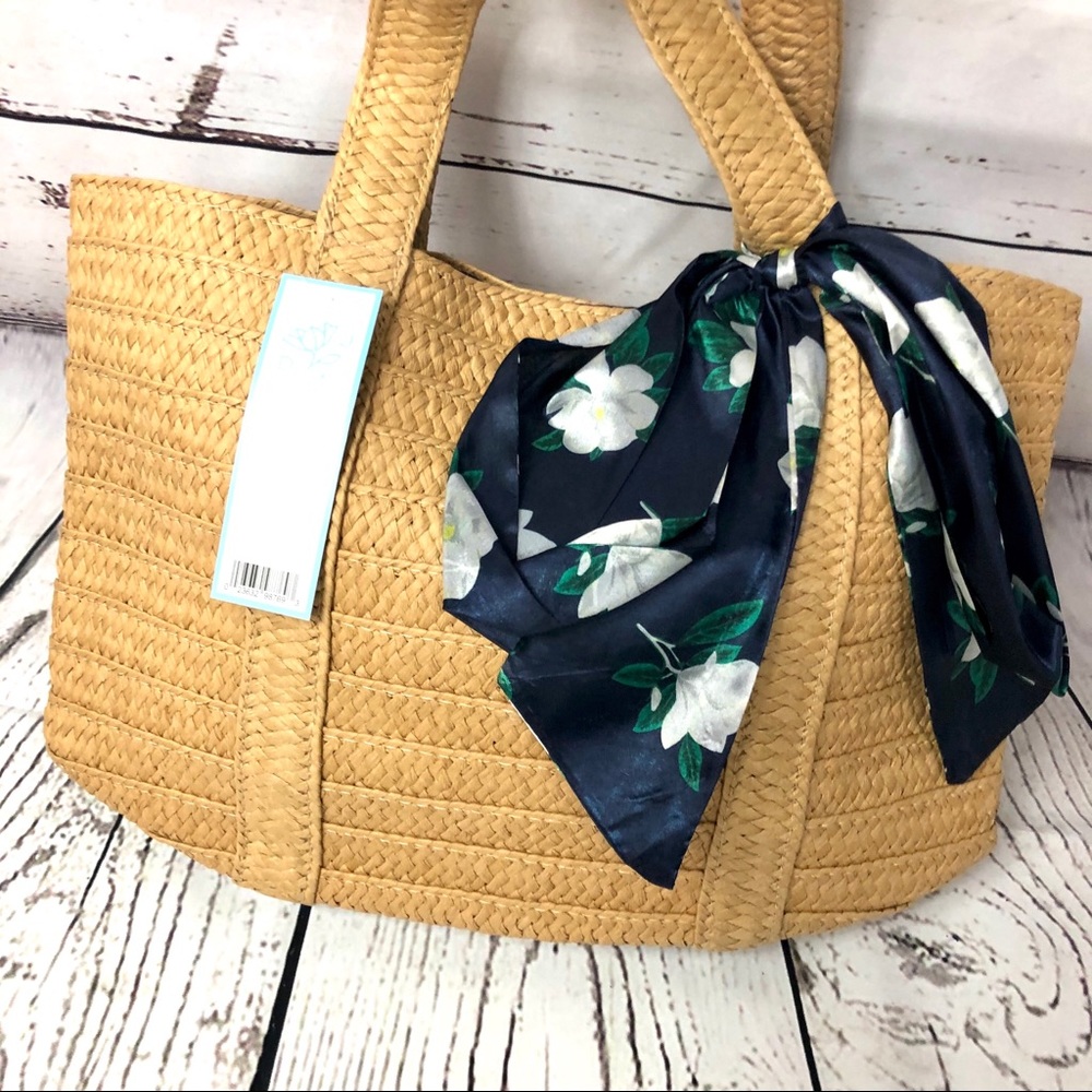 Reese Witherspoon Draper James Straw Bag w/ Scarf - Picture 7 of 8